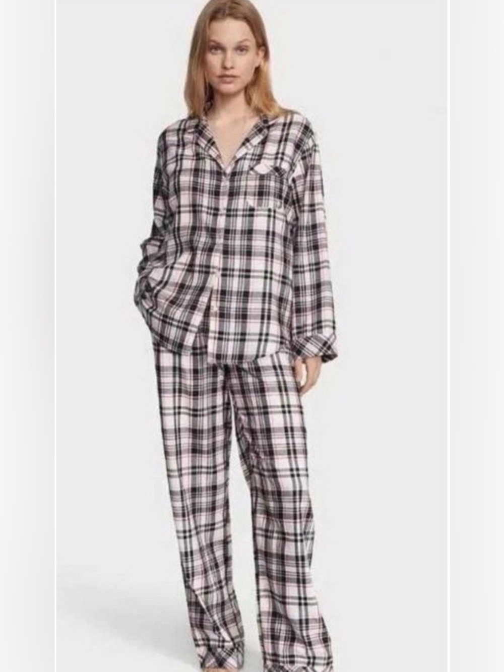 Victoria's Secret Pink, Black & White Plaid Relaxed Pajama Set